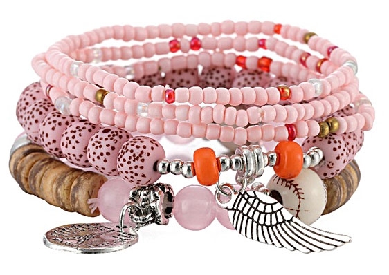 Trendy dames armband Shells and Chrystals roze
