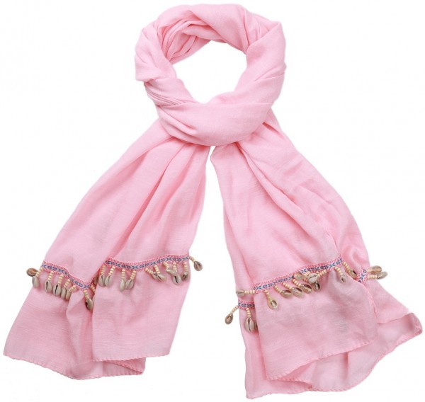 Sjaal roze met kauri schelpen