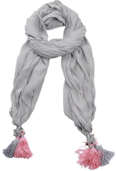 Heerlijke grijze sjaal met kauri schelpen