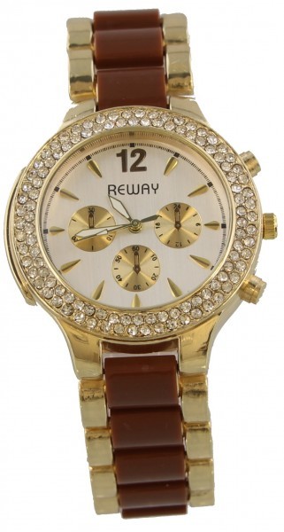 Quartz Metal Watch With Crystals Brown - Gold