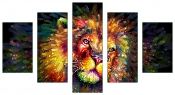 5 Frame Daimond Painting "LION" 150x90 cm ronde steentjes