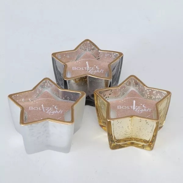 Kaars in glas stervorm 5,5 cm set van 3 stuks