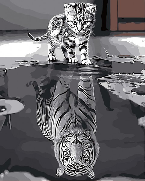 Cat-Tiger schilderen op nummer 50x40 cm